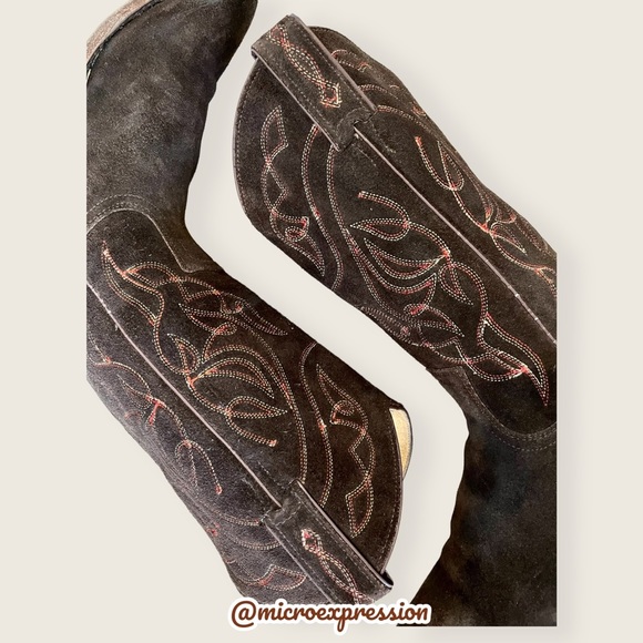 Frye Billy Vintage Brown Suede Embroidered Pull-On Cowgirl Pointed Toe Cute Boot - Picture 9 of 13